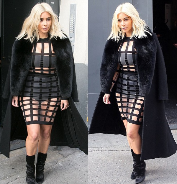 Kim Kardashian squeezes herself into cage dress