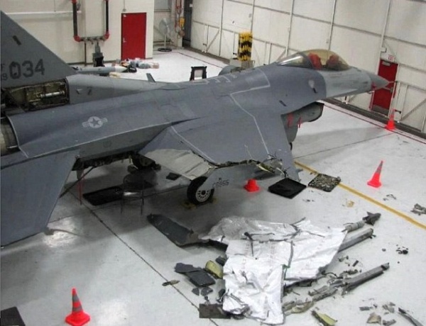 F-16 pilot lands with half of one wing sheared off